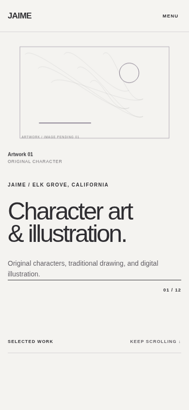 Jaime Draws artist portfolio mobile preview